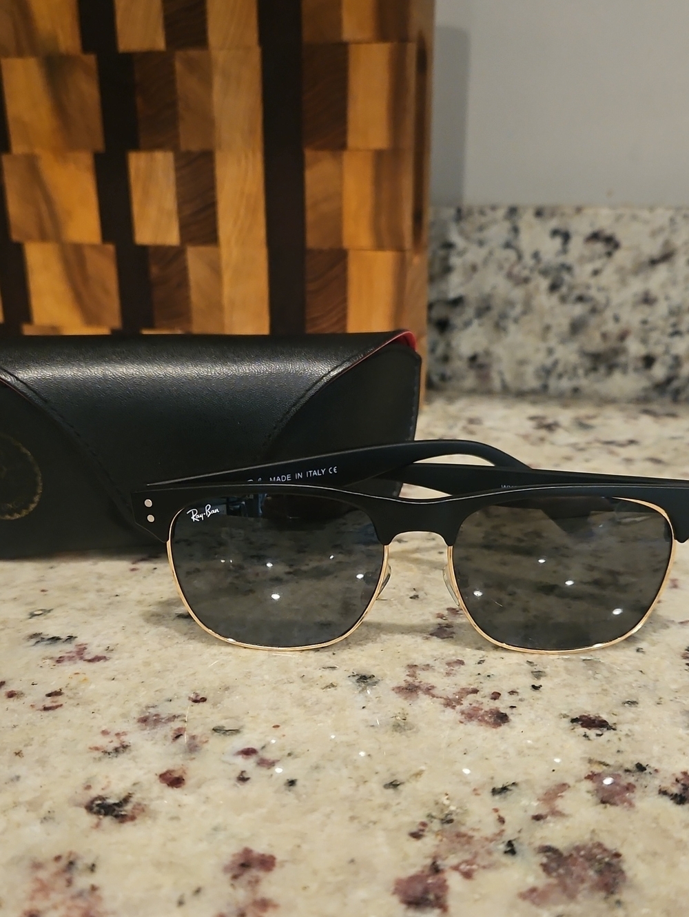 Ray-Ban Black and Gold Semi-Rim Clubmaster Sunglasses